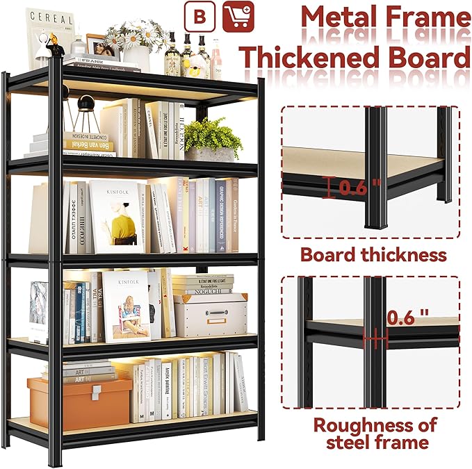 Bookshelf, 5 Tier Bookshelves, Tall Book Shelf For CDs/Movies/Books, Bookcase Shelf Storage Organizer, Wooden Book Shelf For Bedroom/Living Room/Home, Modern Light Brown (wooden-72"H*35.4"W*15.8"D)-NeatNest