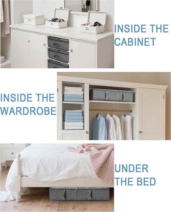 Foldable Underbed Bags 2 Pack, Large Under Bed Storage Organizer Box with Handle for Organizing Clothes, Shoes, Pillows, Grey-NeatNest