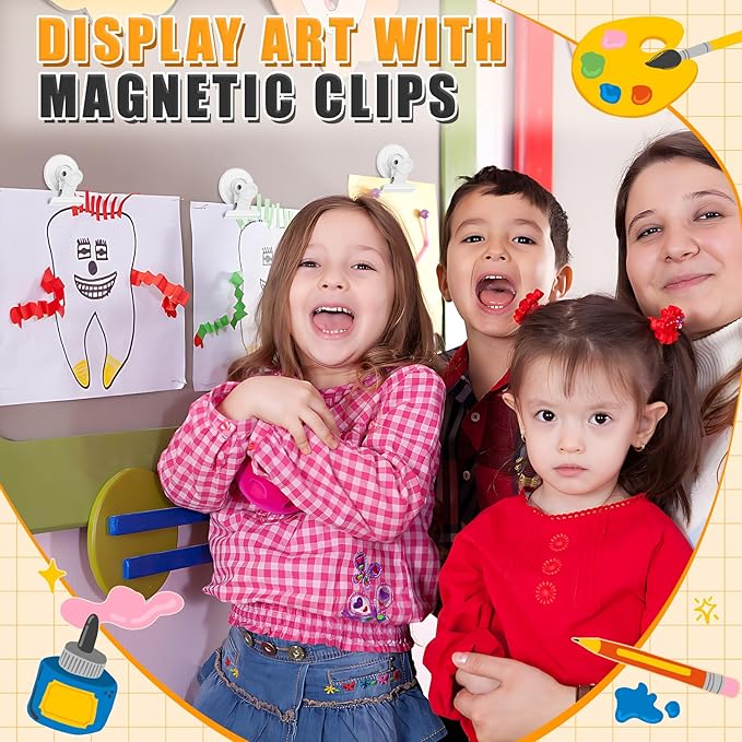 12Pack Magnetic Clips Heavy Duty, Magnet Clips for Fridge, Refrigerator Magnets with Clips, No-Scratch Strong Magnetic Clips Display Paper Fasteners on Home& Office& Teaching (White)