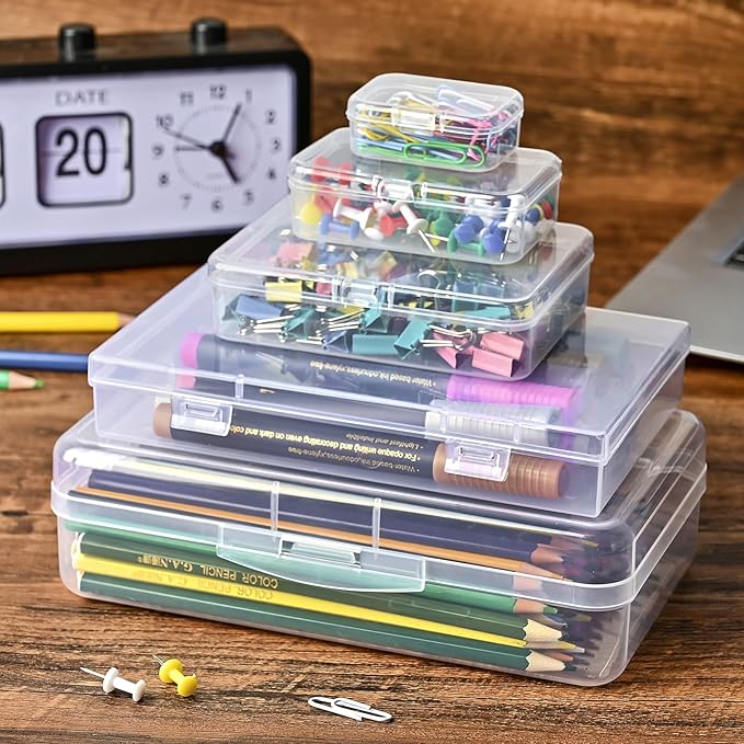 28 Pack Mixed Sizes Rectangular Mini Plastic Containers Clear Plastic Storage Boxes with Hinged Lids and Labels Empty Beads Organizers for Small Items Art Craft Jewelry Projects-NeatNest