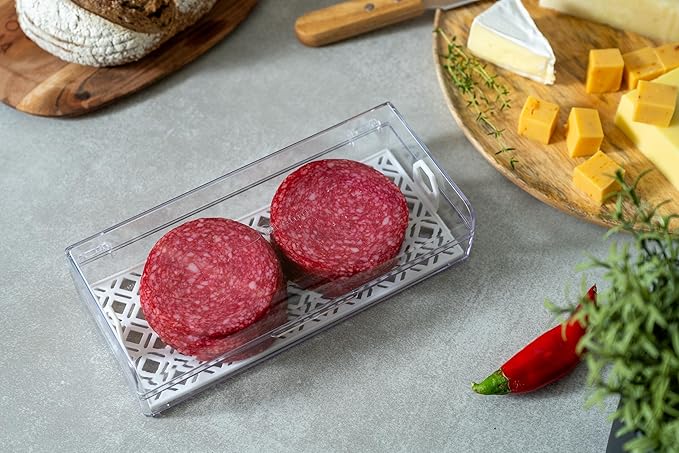 Deli Keeper | Fridge Storage Container with Hinged Lid and Removable Tray | Small Cold Cuts Organizer | Dishwasher Safe | Made in USA-NeatNest