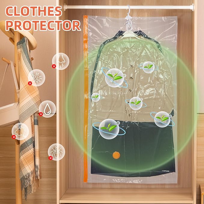 AGPTEK 6-Pack Hanging Vacuum Storage Bags for Clothes, Suits, Dresses & Jackets (3 Jumbo,3 Large) with Electric Pump - Space Saver Closet Organizer, Travel & Moving Supplies, Heavy Duty PA+PE-NeatNest