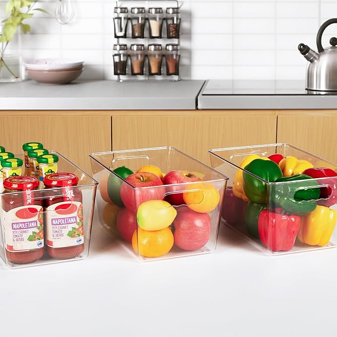 YIHONG 6 Pack Clear Pantry Organizer Bins, Plastic Containers with Handle for Kitchen,Freezer,Cabinet,Closet,Bathroom Under Sink Storage-NeatNest