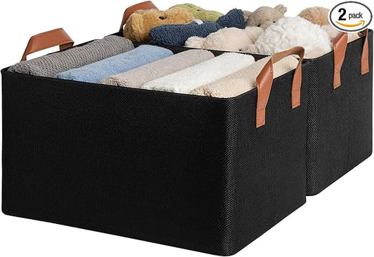GRANNY SAYS Storage Baskets for Shelves, Closet Organizer Bins, Clothes Storage Bins with Metal Frame, Large Baskets for Organizing and Storage, Collapsible, Black, 2-Pack-NeatNest