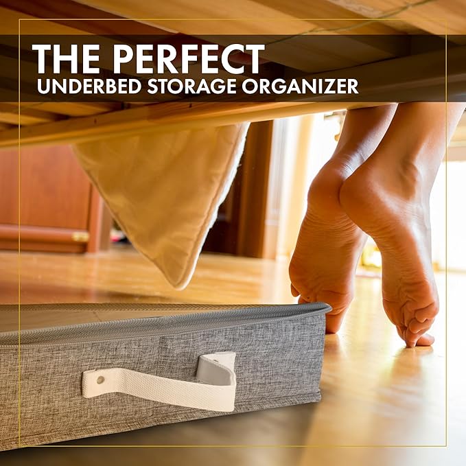 HOMELUX THEORY 2pc Low Profile Under Bed Storage Containers, Thin Under Couch Storage Organizer with Bins & Lids, Underbed Storage Box Ideal for Seasonal Clothes, Blankets, Fabric & Shoes (LightGray)-NeatNest