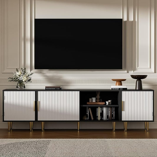 71" TV Stand for 50/60/70/80 inch TV, TV Stand for 75+ inch TV, Modern Entertainment Center for Up to 80" TV, TV Media Stand with Storage Cabinet for Living Room, Bedroom, Black & White-NeatNest