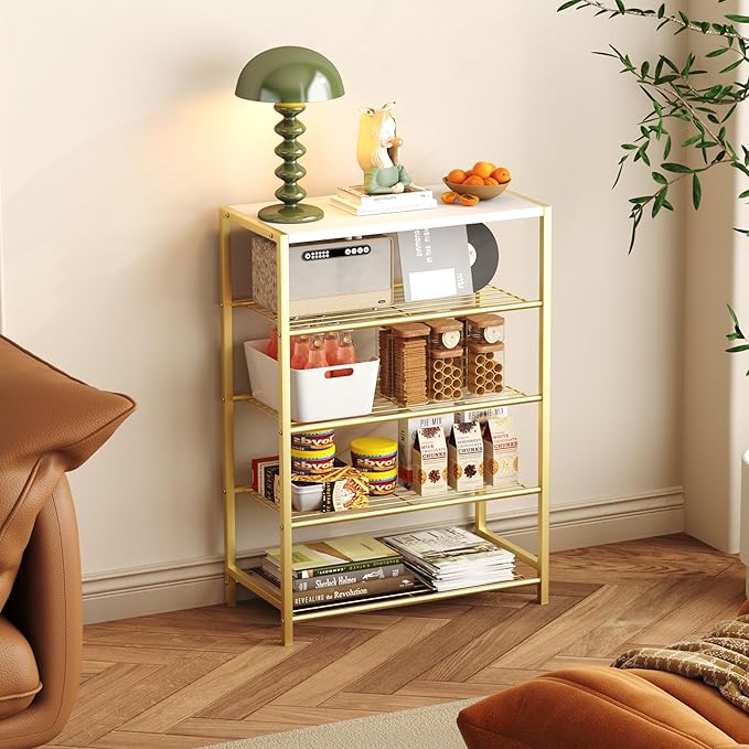 HOMEFORT 5-Tier Shoe Rack, Shoe Storage Shelf, Industrial Shoe Tower, Narrow Shoe Organizer for Closet Entryway, Small Shoe Rack Table with Durable Metal Shelves, Gold-NeatNest