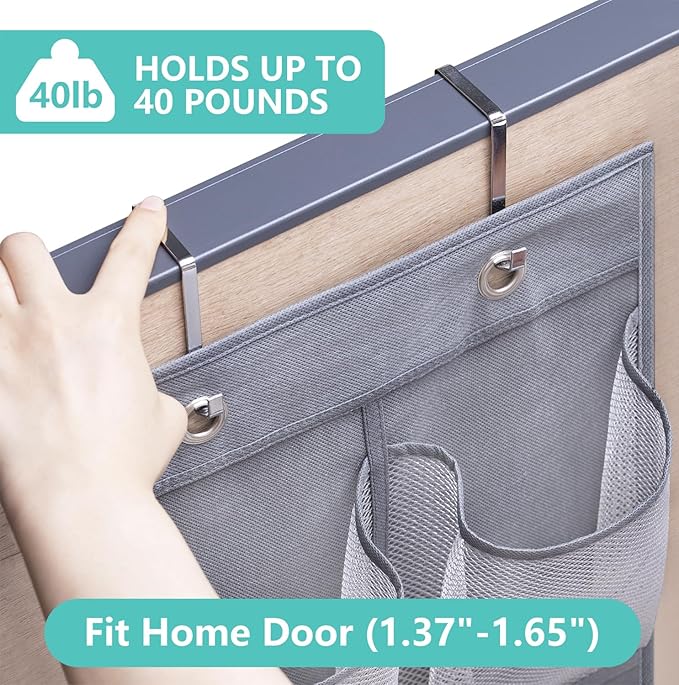 MISSLO Narrow Over The Door Shoe Organizer Door Hanger 12 Large Mesh Pockets Hanging Shoe Rack for Closet Door Cruise Ship Essential, Grey, 2 Pack-NeatNest