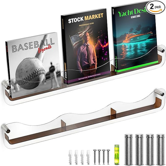 Gomos Acrylic Magazine Holder – Magazine Rack Wall Mounted, Wall Magazine Holder, Acrylic Book Shelves, Brochure Holder Wall Mount, Magazine Display for Books and Journals (Large Clear)
