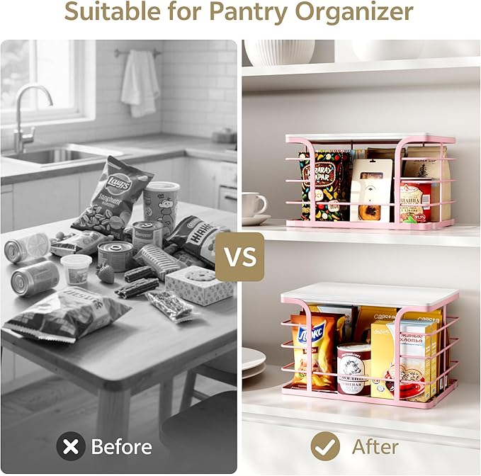 2 Pack Extra Large Stackable Pantry Storage with Bamboo Top,Wall Mount Trash Bag Dispenser Roll Holder for Kitchen Pantry Laundry Room,Pink-NeatNest