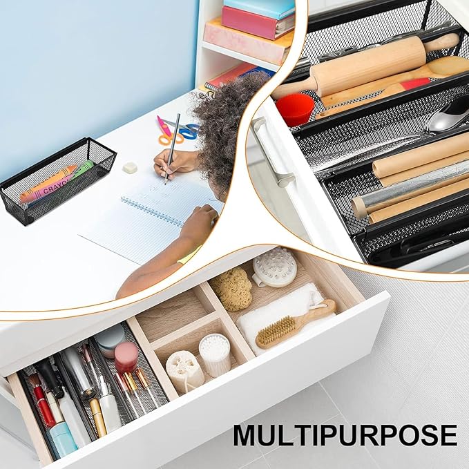 Chumia 16 Pack Silverware Drawer Organizer 9 x 3 x 2 Inch Mesh Utensil Organizer for Kitchen Drawers with Interlocking Arm for Flatware Knives Spoons Fork Cosmetic Utensil Tabletop Storage Tray-NeatNest