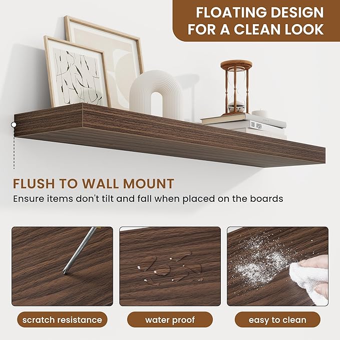 fuqing Floating Shelves for Wall, Bathroom Shelf Wall Mounted for Storage, Shelves with Invisible Bracket for Bedroom, Kitchen, Living Room, Farmhouse Small Book Shelf, 36 Inch Set of 2, Walnut-NeatNest