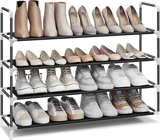 SONGMICS 4-Tier Shoe Rack, Shoe Storage for Hallway Closet, Slim and Space-Saving, Metal Frame, Non-Woven Fabric Shelves, Black ULSH054B01-NeatNest