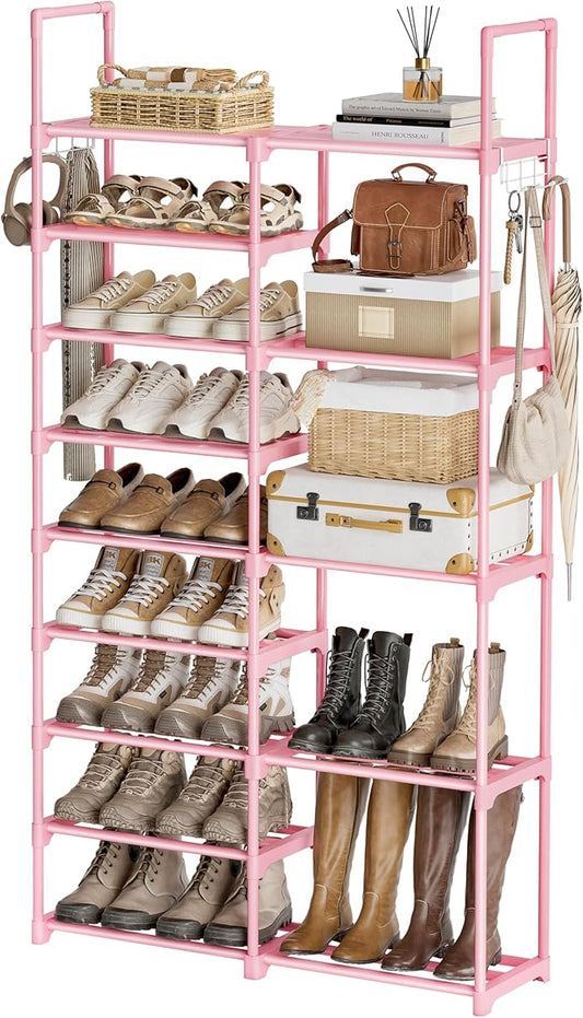 WOWLIVE 9 Tiers Shoe Rack Shoe Storage Shoe Organizer 30-35 Pairs Shoe Tower Unit Shelf Durable Metal Pipes with Plastic Connectors Stackable Cabinet Pink-NeatNest