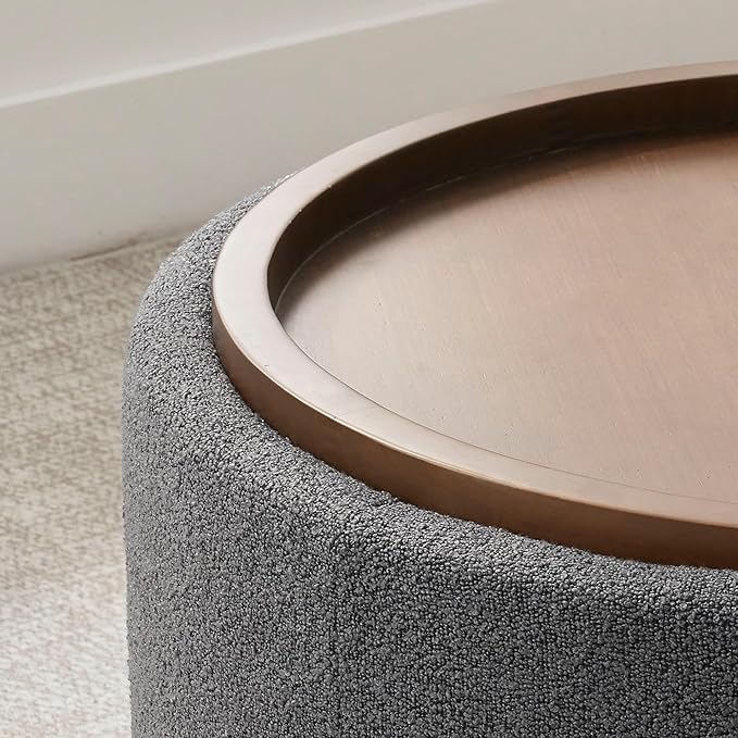 30 Inch Round Storage Ottoman Coffee Table, Modern Boucle Ottoman with Lift-Off Lid and Solid Wood Legs for Living Room, Bedroom, Corners, Apartments (Grey)