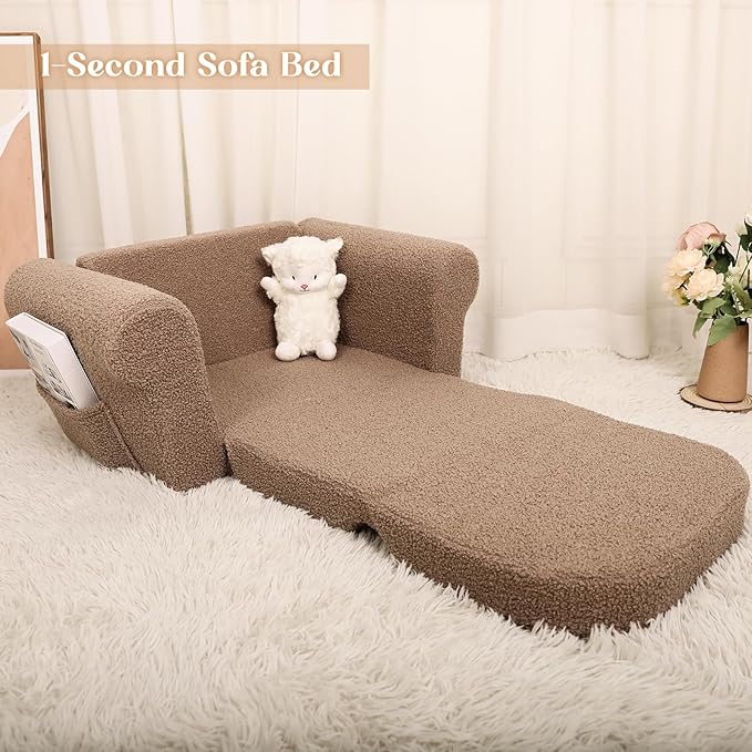 Chairs for Toddler, 2-in-1 Toddler Soft Teddy Baby Couch Fold Out, Convertible Chair to Lounger for Girls and Boys|Safety Certified | Gift for Children-NeatNest