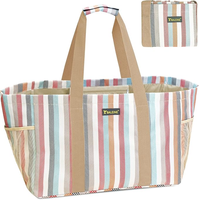 BALEINE Soft 9 Gallon Extra Large Utility Tote, Foldable Reusable Storage Bag (Color Stripe)-NeatNest