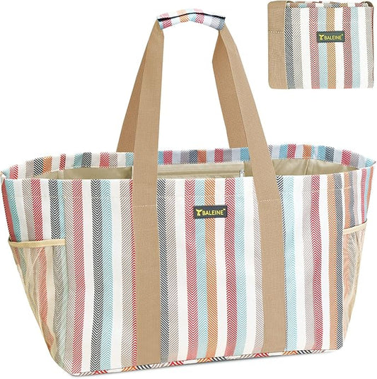 BALEINE Soft 9 Gallon Extra Large Utility Tote, Foldable Reusable Storage Bag (Color Stripe)-NeatNest