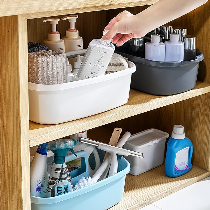 Cleaning Caddy Organizer with Handle, Storage Basket/Totes Portable for Bathroom Supplies, Cleaning Products, and Sink Tool.(Translucent Gray×2, 2 Pack)-NeatNest