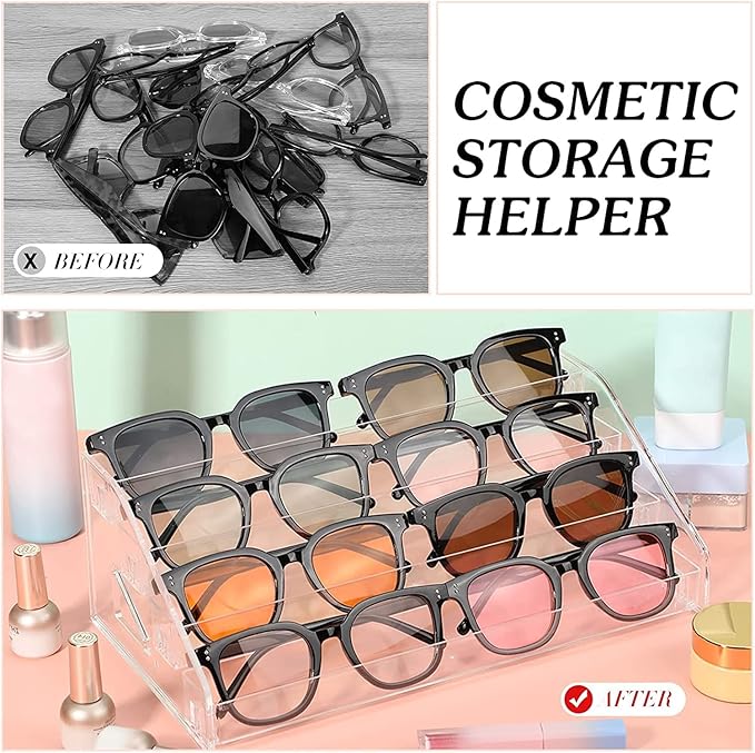 Nail Polish Organizer 48 Bottles of 4 Layers Sunglass Organizer Acrylic Display Rack Eyeglasses Storage Essential Oils Holder Makeup Organizer No Tool Needed Assembly, Clear-NeatNest