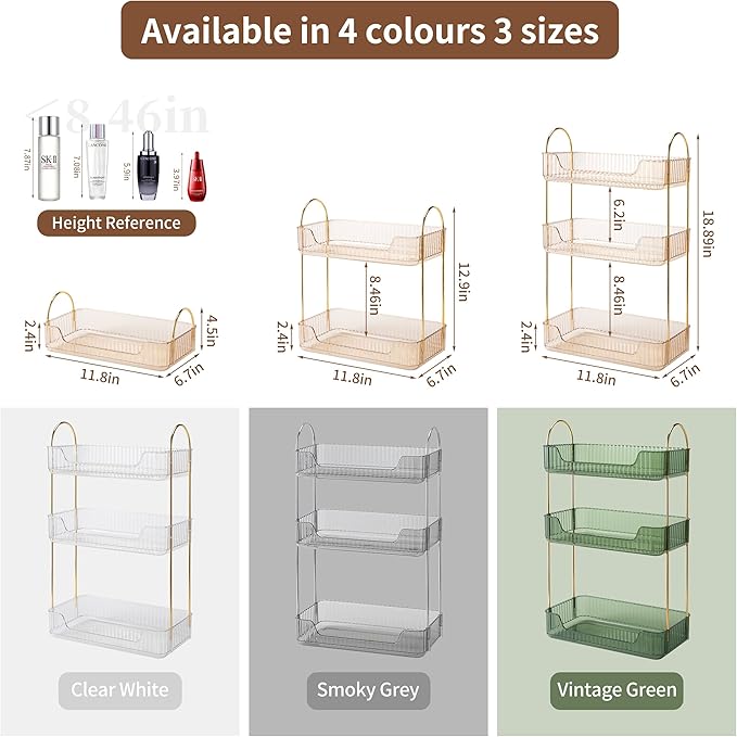 3 Tier Bathroom Organizer Countertop Makeup Perfume Tray Skincare Organizer for Bathroom Dresser Vanity (Gold)-NeatNest