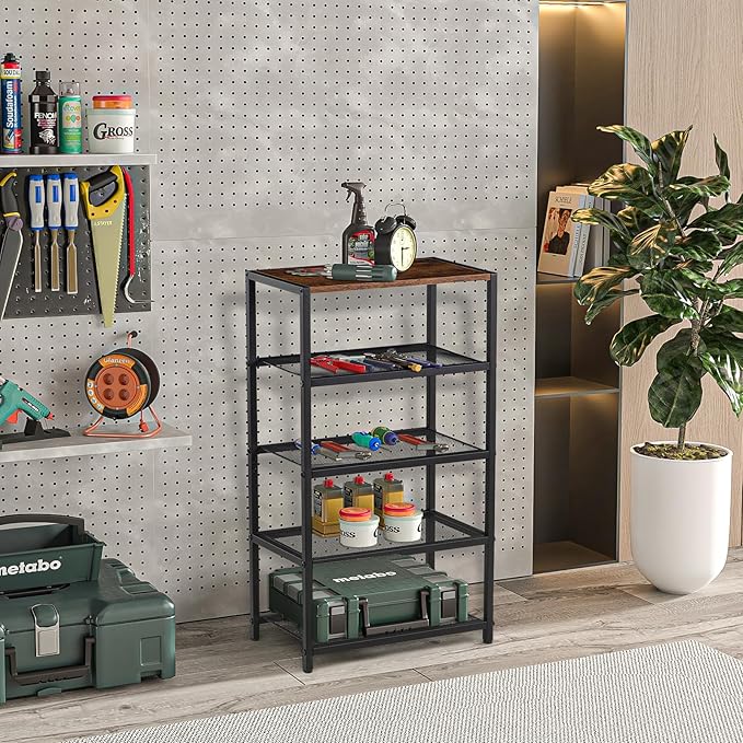 Metal 5 Tier Shoe Rack for Front Door Entrance, Entryway, and Closet Shoe Organizer with 4 Sturdy Metal Mesh Shelves and Wooden Top, Holds 10 Pairs, Ideal for Storage or Display-NeatNest