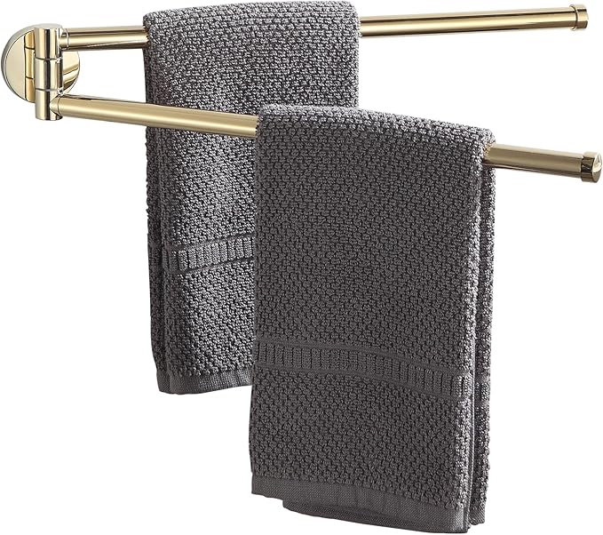 BGL Swivel Towel Bar for Bathroom Gold,Swing Out Double Towel Bar 2-Arm Kitchen Wall Mounted Towel Hanger Holder for Bathroom Organizer-NeatNest