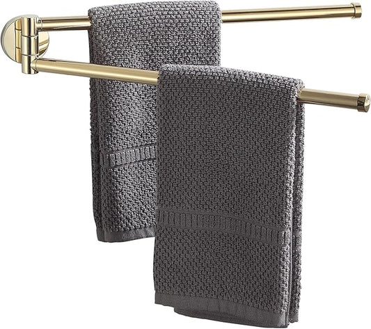BGL Swivel Towel Bar for Bathroom Gold,Swing Out Double Towel Bar 2-Arm Kitchen Wall Mounted Towel Hanger Holder for Bathroom Organizer-NeatNest