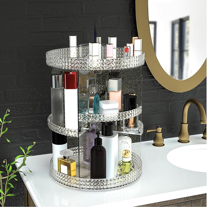360 Degree Rotating Makeup Organizer, Extra Large Capacity Organizador De Maquillaje, Removable 7 Layers Lipstick Organizer Cosmetic Storage Cases Perfume Organizer for Vanity (Glitter)-NeatNest