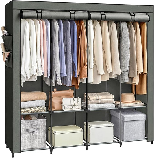 SONGMICS Portable Closet, Wardrobe Closet Organizer with Cover, 4 Hanging Rods and Shelves, 4 Side Pockets, 66.9 x 17.7 x 65.7 Inches, Large Capacity for Bedroom, Living Room, Sage Green URYG094C02-NeatNest