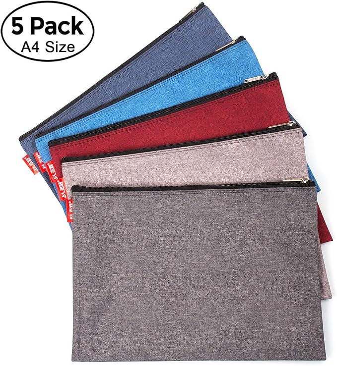 5 Pack Canvas Zipper Tool Bag Set, 13.3" x 9.4" 14oz Heavy Duty Waterproof Multipurpose Utility Multi Tool Storage Pouch Case for Organizing and Sorting Household Tools, Spare Parts (5 Colors)-NeatNest