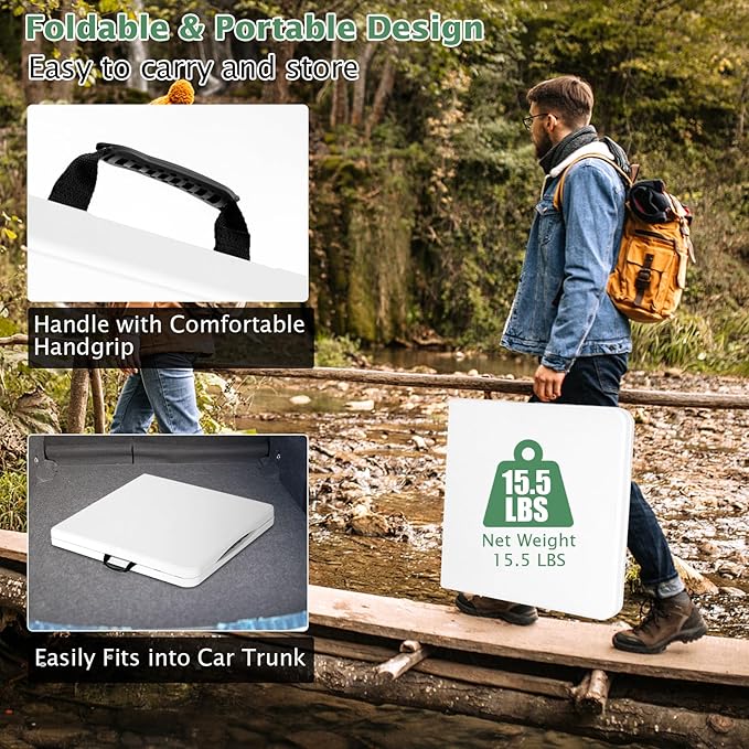 GYMAX Folding Table, 4FT Portable Plastic Picnic Table with 3 Adjustable Height & Handle, Fold-in-Half 330LBS Heavy Duty Foldable Table for Indoor Outdoor Party, Wedding, Camping, Dining-NeatNest