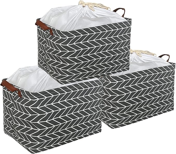 CLOCOR Rectangular Storage Basket,Collapsible Cute Pattern Storage Bin,Waterproof Coating Storage Box with Handles for Home Organization,Shelf Basket (3 Pack Grey Arrow)-NeatNest