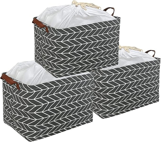 CLOCOR Rectangular Storage Basket,Collapsible Cute Pattern Storage Bin,Waterproof Coating Storage Box with Handles for Home Organization,Shelf Basket (3 Pack Grey Arrow)-NeatNest
