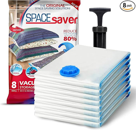 8 Pack Small Vacuum Storage Bags for Comforters, Blankets & Clothes – Vacuum Sealed Compression Bags with Hand Pump – Space Saver Storage Bags for Bedding, Moving, Travel & Organization-NeatNest