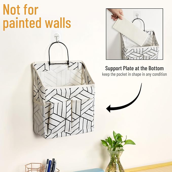 2pcs Wall Hanging Storage Bag, Small Door Closet Linen Fabric Pockets Organizer, Waterproof Multi Functional for Living Room Bedroom Bathroom Kitchen RV Camper with Hooks Pattern Whtie-NeatNest