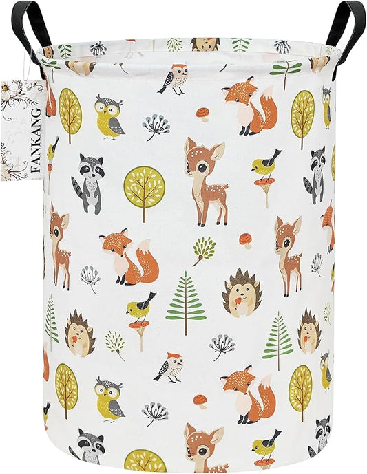 FANKANG Storage Basket, Nursery Hamper Canvas Laundry Basket Foldable with Waterproof PE Coating Large Storage Baskets for Kids Boys and Girls, Office, Bedroom, Clothes,Toys(deer)
