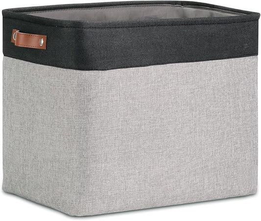 DULLEMELO Large Collapsible Storage Basket/Bin with Sturdy Leather Handles, Fabric Organizer Bin for Storage Clothes, Toys, Books, Office, Bedroom, Closet, Nursery & Laundry (Black&Gray)-NeatNest