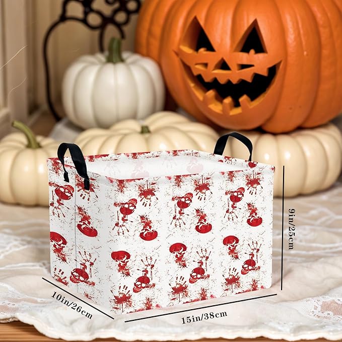 Halloween Basket Gift Terror Ghost Parties Decor Kid Trick or Treat Basket for Boys and Girls Rectangular Storage Bin Box (Blood Fingerprint)-NeatNest