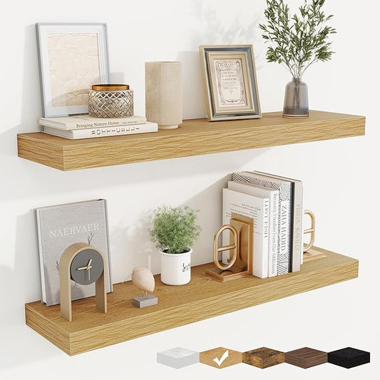 fuqing Floating Shelves for Wall, Bathroom Shelf Wall Mounted for Storage, Shelves with Invisible Bracket for Bedroom, Kitchen, Living Room, Farmhouse Small Book Shelf, 30 Inch Set of 2, Oak-NeatNest