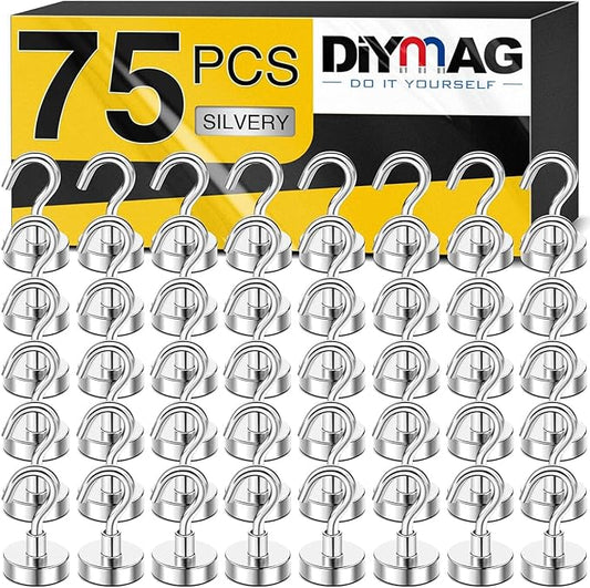 DIYMAG Magnetic Hooks, 30Lbs Strong Heavy Duty Cruise Magnet (75 Pack-Silver),Magnet S-Hooks for Classroom, Fridge, Hanging, Cabins, Grill, Kitchen, Garage, Workplace and Office etc-NeatNest