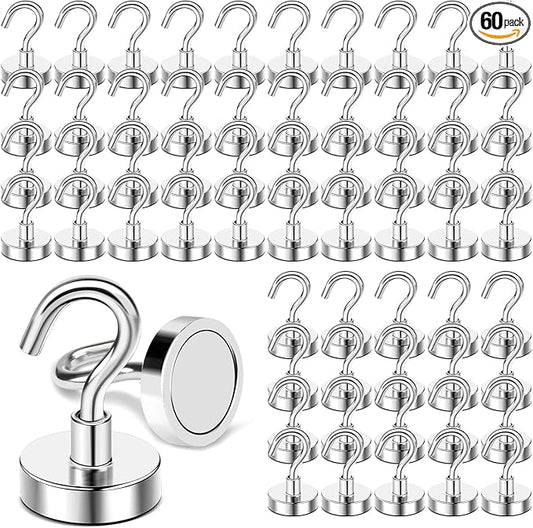 DIYMAG Magnetic Hooks, 30lbs+ Magnet Hook 2025 Cruise Cabin Ship Essentials Heavy Duty Strong Magnets Refrigerator Fridge Hanging for Classroom Beach Vacation Kitchen Grills Home 60 Pack-NeatNest