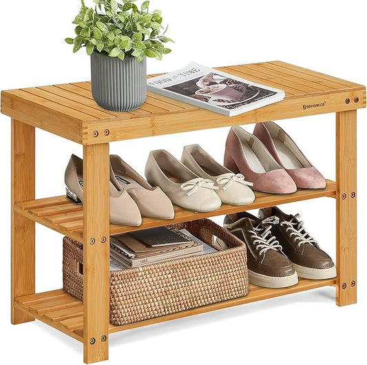 SONGMICS Shoe Rack Bench, 3-Tier Bamboo Shoe Storage Organizer, Entryway Bench, Holds Up to 286 lb, 11.3 x 27.6 x 17.8 Inches, for Entryway Bathroom Bedroom, Natural ULBS04N-NeatNest