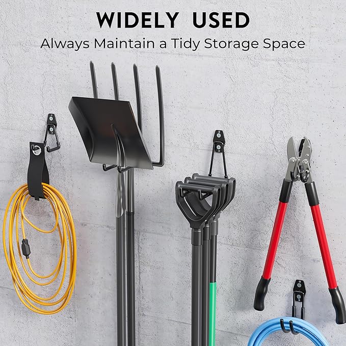 BONTEC Heavy Duty Garage Hooks, Anti-Slip Coated Black Steel with Strong Load Capacity, Multi-Sized U and J Hooks, Easy Wall Mount for Garage, Garden, Workshop (Black, 16 Pack)-NeatNest