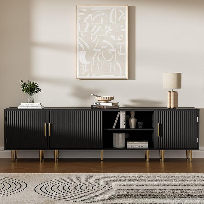 71" TV Stand for 50/60/70/80 inch TV, Modern TV Stand for 75+ inch TV, Entertainment Center for Up to 80" TV, TV Media Stand with Storage Cabinet for Living Room, Bedroom, Black-NeatNest