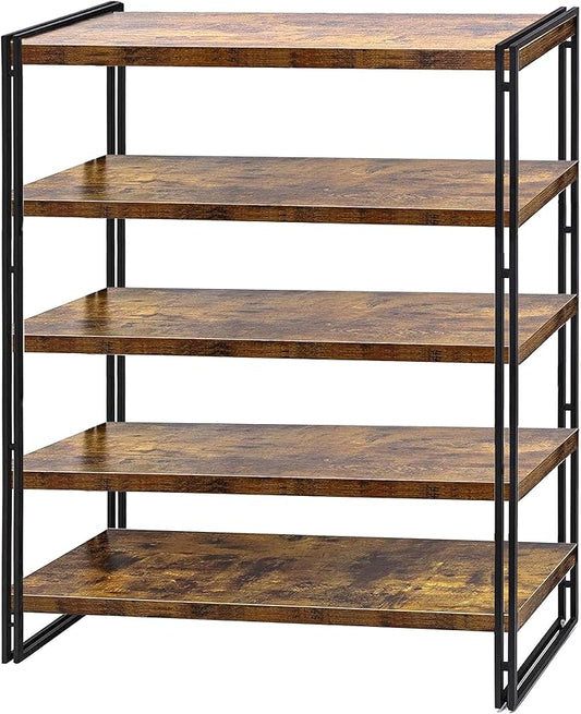 47" 5-Tier Bookshelf Rustic Wood and Metal Industrial Bookshelf for Home Office, Bedroom, Kitchen, Bathroom (Rustic Brown, 5-Tier)-NeatNest