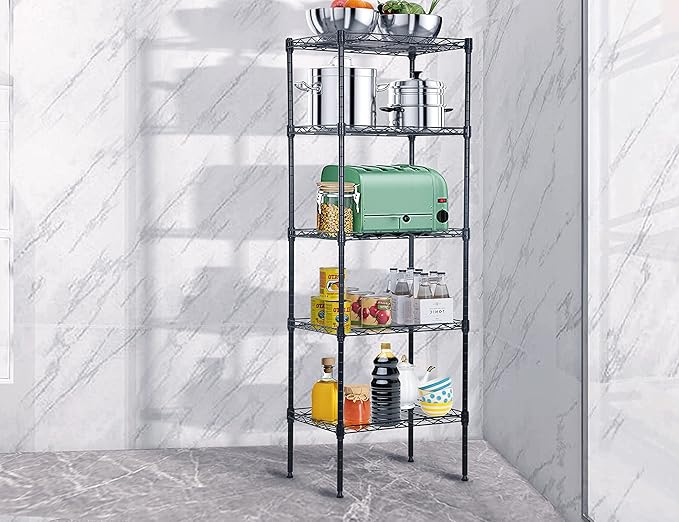 5-Tier Metal Wire Shelving Unit Snack Shelf Height Adjustable Storage Rack NSF Certified Storage Shelves 750 Lbs Capacity Standing Utility Shelf for Laundry Kitchen Pantry Garage Organization