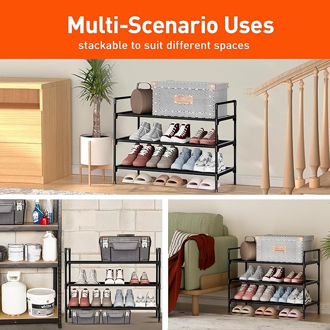 Shoe Rack 3 Tier Shoe Organizer Shoe Storage Shoe Rack for Narrow Hallway Entryway Bedroom Easy Assembly (Black)-NeatNest
