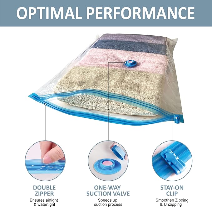 10 Large Vacuum Storage Bags with Hand Pump, Large Vacuum Seal Bags for Clothing, Space Saver Bags for Travel Lugggage, Blankets, Comforters-NeatNest