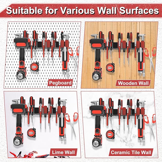 2Pcs Metal Screwdriver Organizer, Wall Mount Plier Organizer Hammer Holder, Hand Tool Storage Rack for Garage Workshop Workbench (Black, 2PCS)-NeatNest